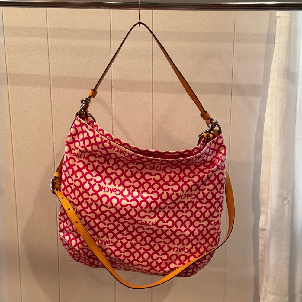 Coach Pink and Tan Shoulder Bag with Classic Design